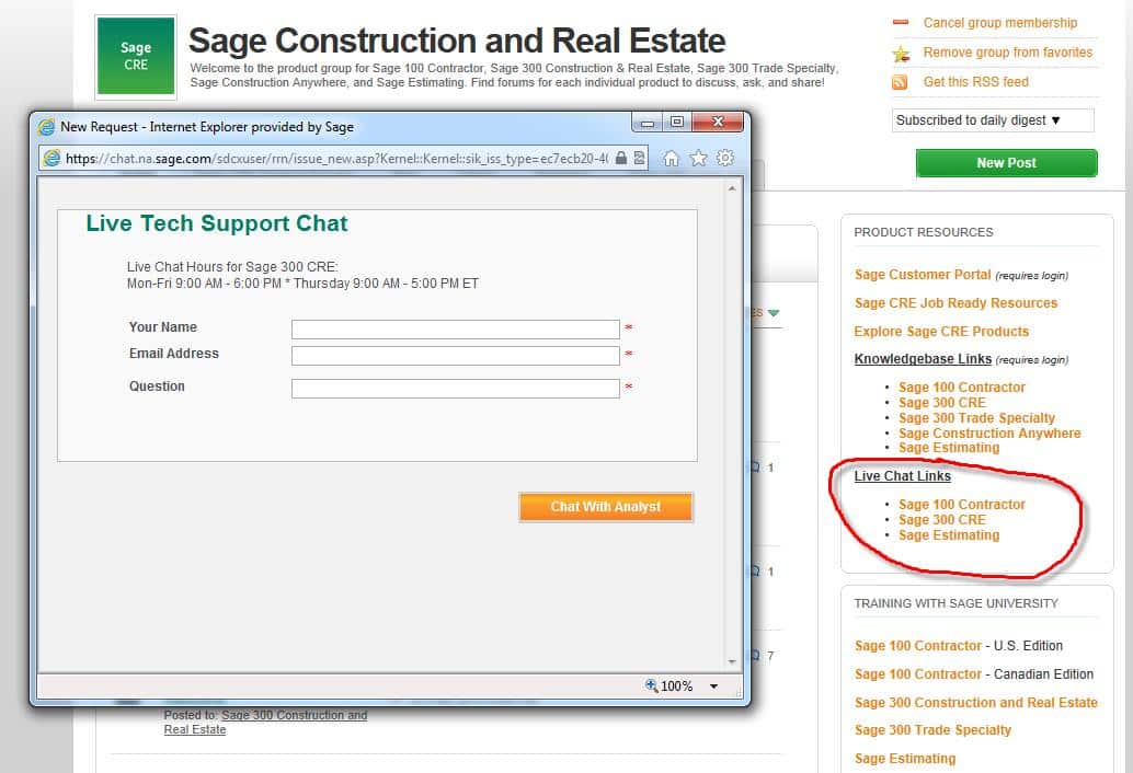 Sage 300 support live chat support